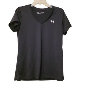 Under Armour‎ Women Black HeatGear V-Neck Short Sleeve Training T-Shirt Size M